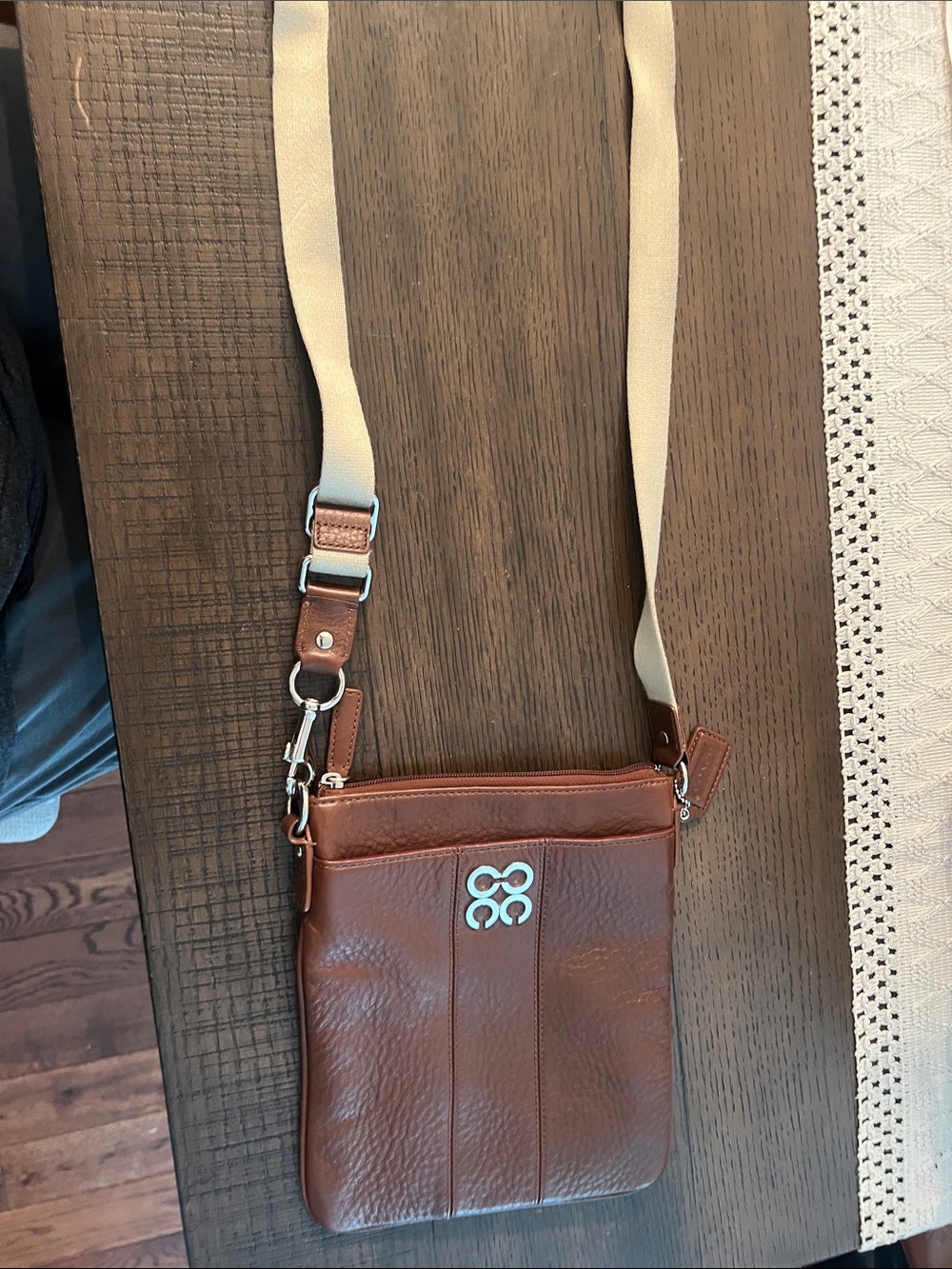 Coach Brown Leather Crossbody with Beige Adjustable Strap
